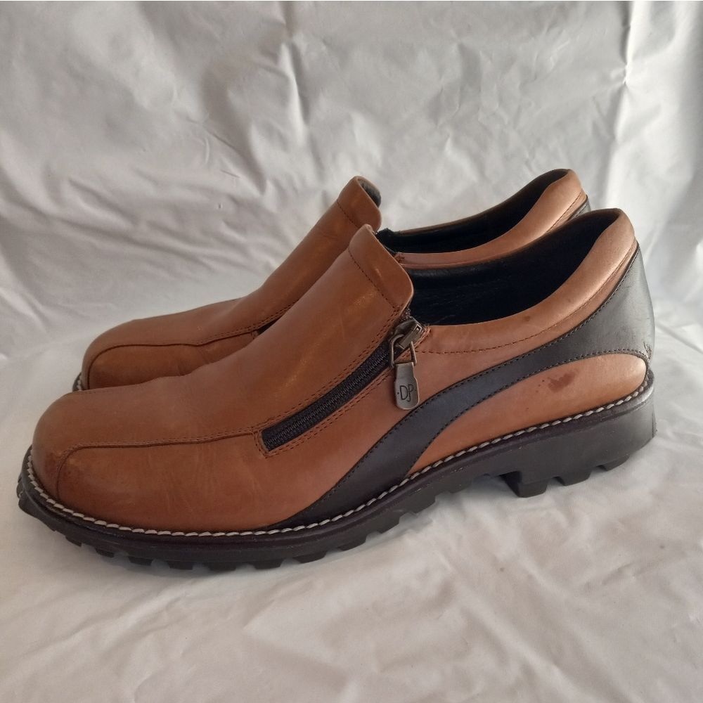 Donald Pliner Loafers Brown Leather Square Toe Sise Zip Slip On Shoes Sz…